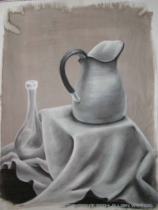 still life of a jug and a bottle